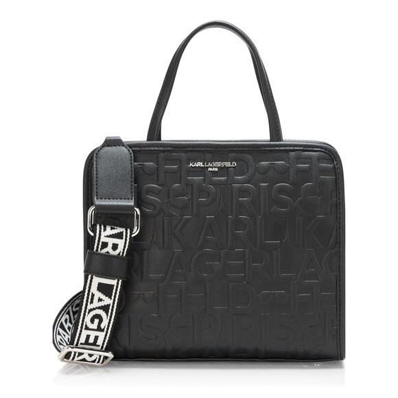 NWT Karl Lagerfeld Black Embossed LOGO Maybelle Satchel Handbag Purse - Picture 1 of 6